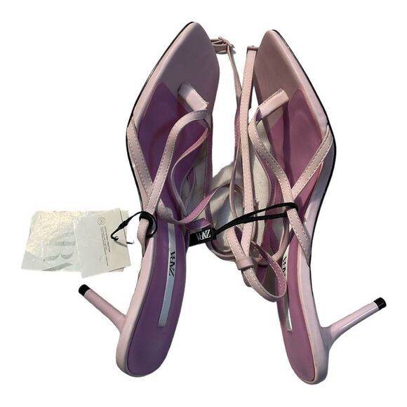 ZARA WOMENS SIZE 6 LILAC PURPLE STRAPPY FAUX LEATHER HEELED SANDALS SHOES - Picture 8 of 16